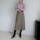 Belted A-line Long Herringbone Skirt