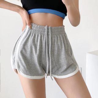 High Waist Drawstring Contrast Trim Sweat Shorts