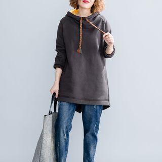 Tasseled Long Hoodie Coffee - One Size
