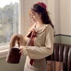Lace Doll Collar Shirt Khaki - One Size