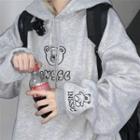 Bear Embroidered Hoodie Light Gray - One Size