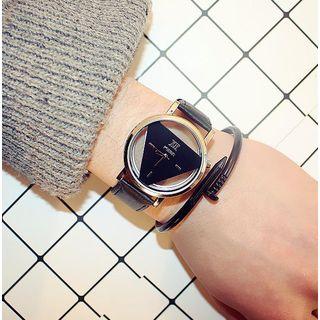 Triangle Strap Watch With Box + Nail Bangle - Black Strap & White Case - One Size