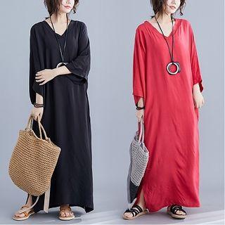 Plain 3/4-sleeve Maxi Dress