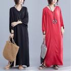 Plain 3/4-sleeve Maxi Dress