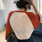 3/4 Sleeve Two-tone Plain T-shirt