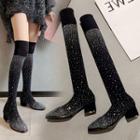 Rhinestone Knitted Over-the-knee Boots