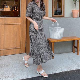 Lace-trim Floral Print Midi Dress