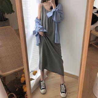 Drop-shoulder Plain Shirt / Sleeveless Dress