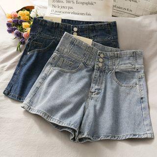 Stretched High-waist Denim Shorts