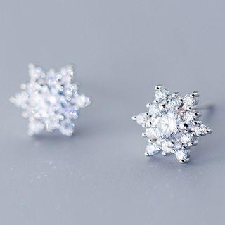 925 Sterling Silver Snowflake Rhinestone Ear Stud As Shown In Figure - One Size