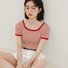 Striped Short-sleeve T-shirt Top - One Size