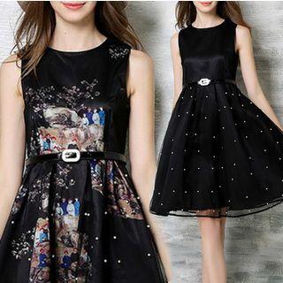 Sleeveless A-line Mesh Cocktail Dress