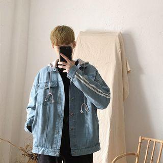 Striped Hooded Denim Jacket