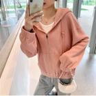 Long-sleeve Plain Zipper Hooded Jacket