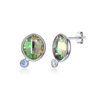 925 Sterling Silver Fashion Elegant Green Austrian Element Crystal Geometric Stud Earrings Silver - One Size