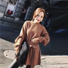 Mock-neck Long Sweater Brown - One Size