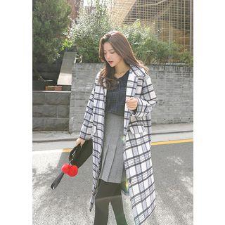 Tall Size Single-breasted Plaid Coat