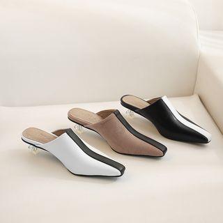 Faux Leather Stripe Kitten Heel Mules