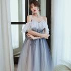 Cold-shoulder Ruffled Gradient A-line Evening Gown