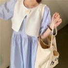Set: Short-sleeve Plain Loose-fit Dress + Vest