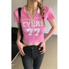 Lace-up Letter Cropped T-shirt