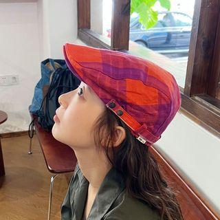 Plaid Flat Cap Plaid - Red - One Size
