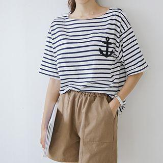 Anchor-printed Striped T-shirt