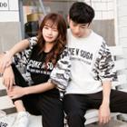 Couple Matching Camouflage Panel Short-sleeve T-shirt / Pants