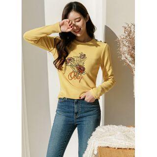 Epaulet Flower-printed T-shirt