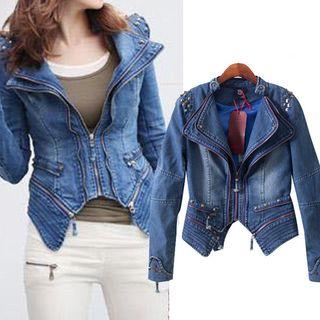 Asymmetric Studded Denim Jacket