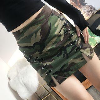 Camouflage Lace-up Pencil Skirt