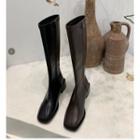 Faux Leather Low Heel Tall Boots
