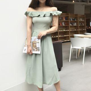 Frilled Off-shoulder Short-sleeve Dress