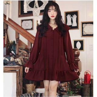 Long-sleeve Layered Collar Chiffon Dress