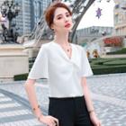 Short-sleeve V-neck Twist Chiffon Blouse