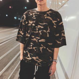 Short-sleeve Round-neck Camouflage Top