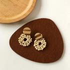 Wooden Bead Alloy Disc Dangle Earring 1 Pair - Earrings - Khaki - One Size