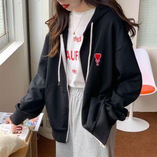 Heart Embroidery Zipped Hoodie