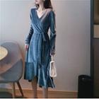 Glittered V-neck Long-sleeve Dress