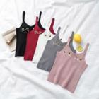 Cat Embroidered Knit Camisole Top