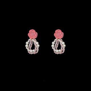 Rose Faux Pearl Fringed Earring 1 Pair - Pink - One Size