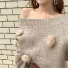 Off-shoulder Pompom Detail Sweater Brown - One Size