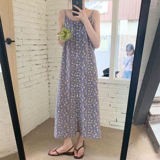 Spaghetti Strap Floral Print Button-up Midi Dress