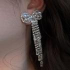 Bow Rhinestone Faux Pearl Fringed Earring 1 Pair - Silver - One Size