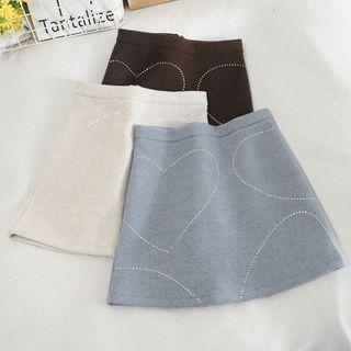 Embroidered Mini A-line Woolen Skirt