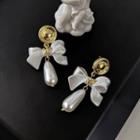 Bow Faux Pearl Alloy Dangle Earring Type A - 1 Pair - White - One Size