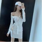 Zip-front Belted Waist Sheath Dress