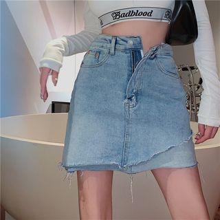 High-waist Irregular Denim Skirt