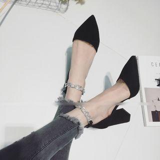 Chain Strap Chunky Heel Pointed Pumps