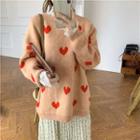 Heart Print Loose Sweater As Shown In Figure - One Size